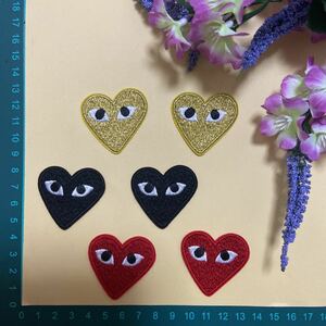 刺繍アイロンワッペン ハート　6枚セット