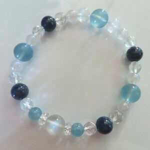  aquamarine, Rainbow moonstone, lapis lazuli, rose o-la, crystal. bracele 