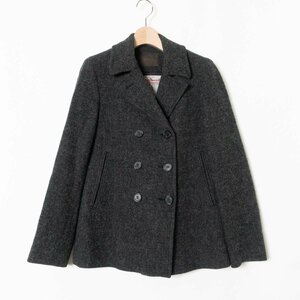 K.T × Harris Tweed キヨコタカセ × ハリスツイード Pコート アウター 上着 羽織 9 ウール100% グレーブラック 綺麗め カジュアル 秋冬