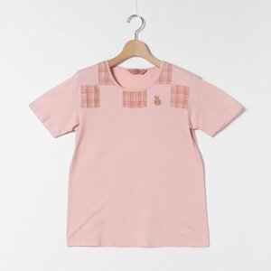 メール便◯ PINK HOUSE ピンクハウス Tシャツ L 綿100％ コットン カットソー キャラクター 刺繍 日本製 ピンク Picnic Check 半袖 春夏