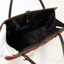 【1円スタート】BURBERRY BLUE LABEL バーバリーブルーレーベル 日本製 トートバッグ ハンドバッグ ナイロン 牛革 オレンジ チェック_画像6