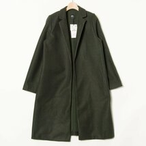 【1円スタート】新品タグ付き ZARA ザラ ボタンレスチェスターコート アウター 裏なし ポリエステル シンプル ベーシック 深緑 カーキ L_画像1