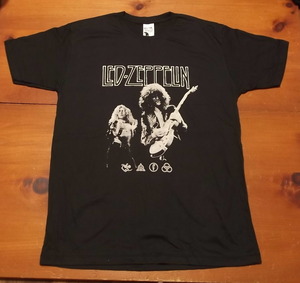 新品 【Led Zeppelin 】レッドツェッペリン ジミーペイジ ＆ ロバートプラント プリント Tシャツ L // ロックTシャツ バンドTシャツ