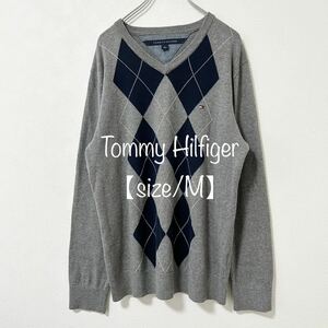 TOMMY HILFIGER/トミーヒルフィガー★アーガイル★ニット・セーター★グレー×ネイビー/灰×紺★M