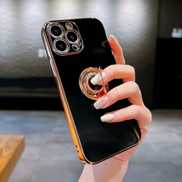 【新品】iPhone15promaxケース 落下防止リング付き スタンド カバー 韓国 ブラック