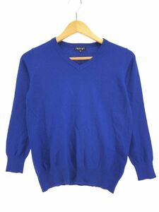 INDIVI Indivi wool 100% V neck knitted sweater size05/ blue *# * djb0 lady's 