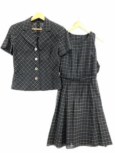 BRIGITTE ブリジット 麻混 ベルト付き チェック ワンピース セットアップ size11/チャコール系 ◇■ ☆ djb0 レディース