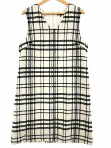 INDIVI Indivi wool . knitted check One-piece size42/ white × black *# * djb0 lady's 