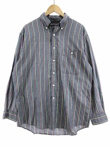 LANDS' END ランズエンド ストライプ シャツ sizeM/ネイビー ◇■ ☆ djb6 メンズ