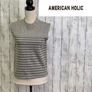 AMERICAN HOLIC★アメリカンホリック★ボーダー切替ノースリーブ杢プルオーバー★サイズF　55-69