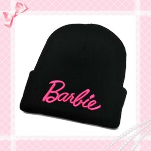 オシャレ 新品 ☆Barbie☆ ニット 帽子 男女兼用 ブラック