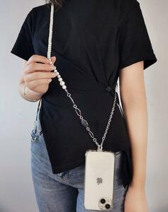 { silver chain } smartphone shoulder strap .. only for all models falling prevention 