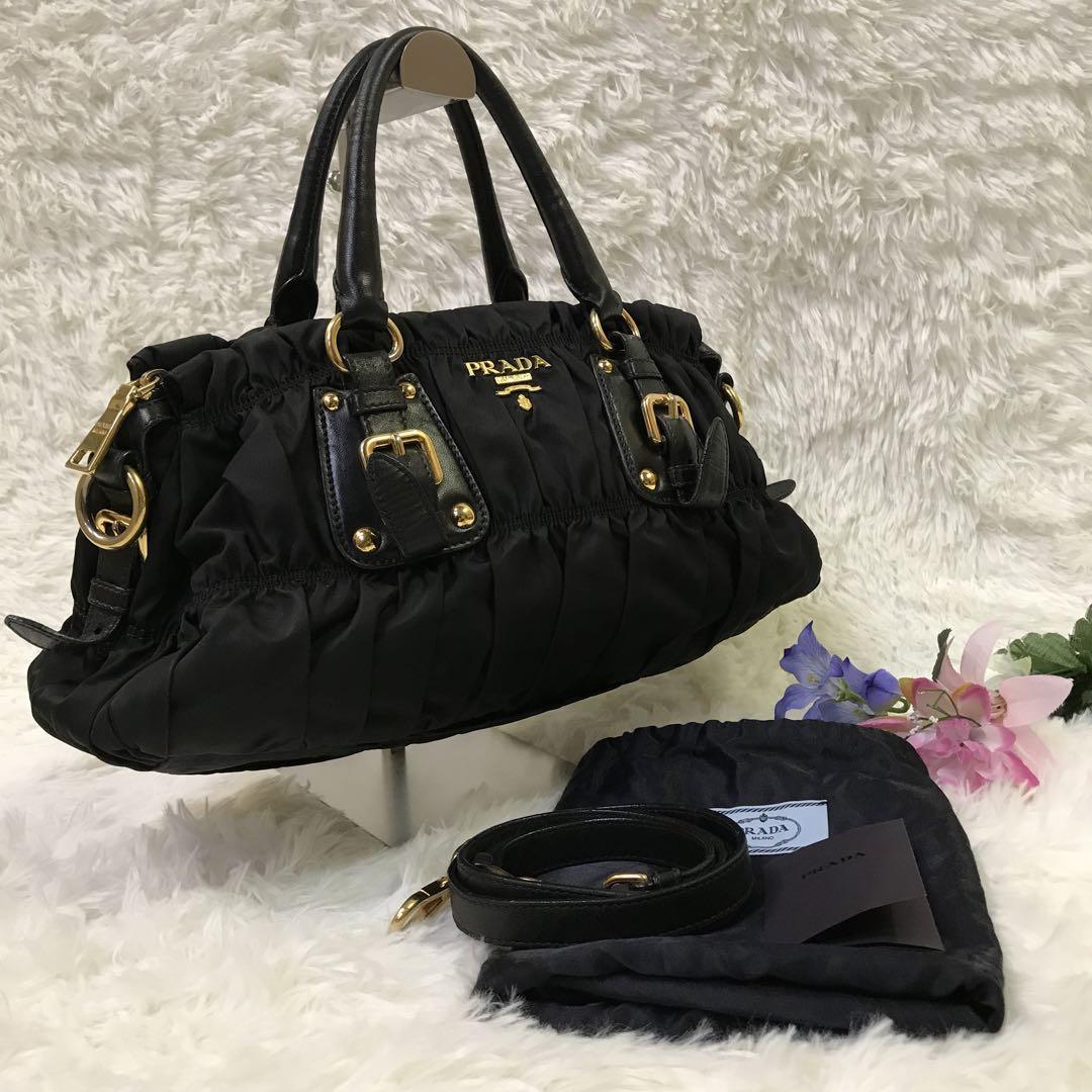 極美品 PRADA ミニマムバッグ ギャザー ハンドバッグ ゴールド