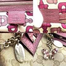 GUCCI グッチ トートバッグ ショルダーバッグ バタフライ 蝶 チャーム付き ピンク ベージュ GGキャンバス レザー 139260 レディース USED_画像10