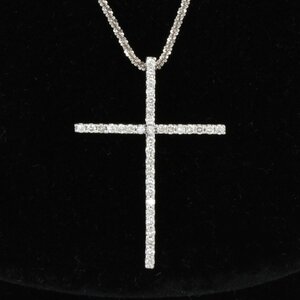 美品『USED』 K18WG クロス ネックレス ダイヤモンド 0.50ct 6.1g