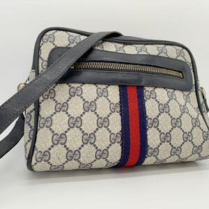 1円 GUCCI グッチ ショルダーバッグ ポシェット GGスプリーム レザー GG PVC 斜め掛け オールドグッチ シェリーライン ネイビー