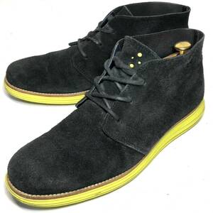 COLE HAAN 9 約26.5cm-27cm メンズ チャッカブーツ スエード 黒 ブラック 黄色 コールハーン 革靴 本革 レザー シューズ *管理GAJ2508