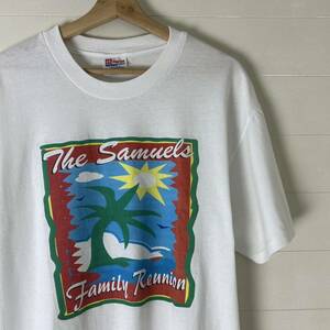 90s 00s USA古着 白 プリントTシャツ 半袖Tシャツ Hanes ヘインズ ビーチ ヤシの木 太陽 アメリカ古着 vintage ヴィンテージ Lサイズ