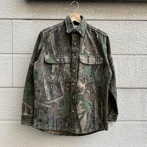 90s USA製 コットン ネルシャツ 長袖シャツ 総柄シャツ カモフラ柄 Gander Mountain アメリカ製 古着 vintage ヴィンテージ リアルツリー