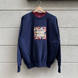 90s 00s USA古着 ネイビー デザインスウェット レイヤード M&C sportswear アメリカ古着 vintage ヴィンテージ 手形 紺色 Lサイズ