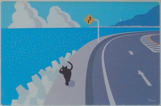 可爱的猫咪艺术家 Mori Toshinori 将迷你艺术作品《海上风》装裱起来, 送完即止。, 艺术品, 绘画, 其他的
