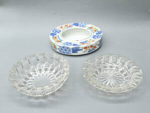 【51】アンティーク　灰皿　陶器1個・ガラス2個セット