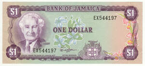 【未使用 】ジャマイカ 1ドル 紙幣 1982年版 ピン札　A01