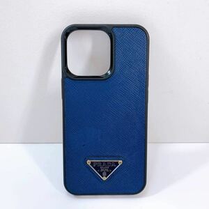 321☆中古☆ PRADA プラダ iPhoneケース ネイビー ブルー ブラック ロゴプレート 携帯カバー 携帯アクセサリー ビンテージ 現状品