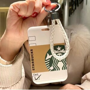 新品　スタバ IDカード　ホルダー IDカードケース 社員証ケース ストラップ付　STARBUCKS　ブラウン　シンプル