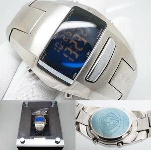 J101●作動良好 箱付 GSX 500 ジーエスエックス NORITAKA ISHIDA×KAORI TERASHIMA デジタル 日本製 メンズ腕時計 シルバー クォーツ