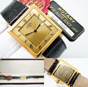 J119●作動良好 箱付 未使用デッドストック ROTARY ロータリー スイス製 18K GOLD ELECTRO PLATED メンズ腕時計 ゴールド金 クォーツ