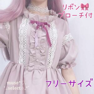 ロリータワンピースドレスベージュピンク ロリィタ Lolita ゴスロリ コミケ ハロウィン 英国風フリーサイズ SML 半袖