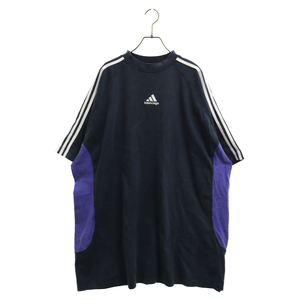 BALENCIAGA バレンシアガ×adidas ユーズド加工オーバーサイズロゴ刺繍半袖Tシャツ ネイビー 724554 TNVA6