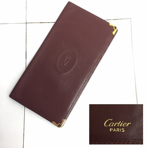 『Cartier』鑑定済み『長財布』カルティエ 使用感あり 小銭入れなし ボルドー 服飾小物 財布