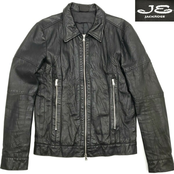 IDEALジップ★JACKROSE★M位3シワ加工レザーライダースジャケット黒メンズ本革ジャックローズ本皮シングルライディング革ジャン SZJ31