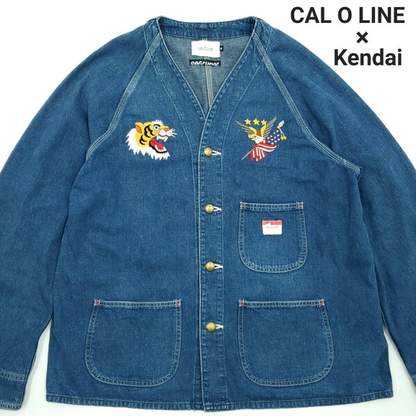 手刺繍 定価6.1万◆CAL O LINE×Kendai×RAGrunge◆XLメンズHAND EMBROIDERY ENGINEERS JACKETデニムエンジニアジャケットカバーオール 565