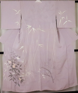 訪問着 正絹 薄紫 暈し 手描き花 7号 Sサイズ ki19346 新品 お出かけ用 送料無料