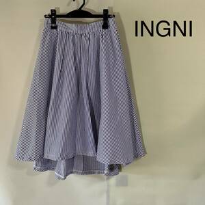 ◎INGNI イング フレアスカート テールスカート ストライプ柄 レディースMサイズ 春夏 青×白色