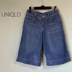 ◎UNIQLO ユニクロ デニムハーフパンツ クロップドパンツ ブルー レディース ウエスト64cm 春夏