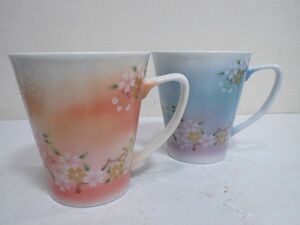 豊JE736/6J●葉山窯 ARITA マグカップ 2客 ペア ピンク ブルー 食器 美品●