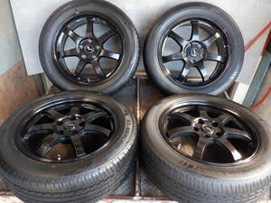 即決 G-SPEED 17x7J(IS38)PCD114.3-5穴 215/55R17 20年製 溝5mm ACR50 エスティマにて使用 黒/60(30)【H1027TW-3】宅配不可(福通営業所止)