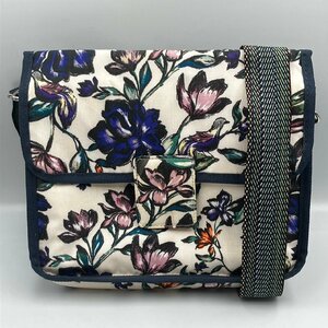 LeSportsac レスポートサック ショルダーバッグ ナイロン アイボリー×黒×マルチ 花柄 Today is a new day Naoko.O 替えストラップ付