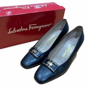 1円 Salvatore Ferragamo フェラガモ パンプス ガンチーニ レザー ブラック系 サイズ7