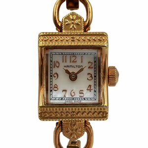 HAMILTON ハミルトン スクエア 2針 クォーツ シェル文字盤 SS ゴールドカラー 稼動品 レディース腕時計 280.002