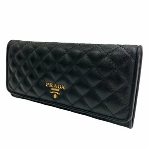 PRADA プラダ ファスナー長財布 キルティング レザー ブラック 黒 メタルロゴ 1M1132