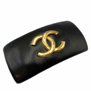 CHANEL シャネル デカ ココマーク バレッタ 髪留め ゴールド金具 ブラック系 GP