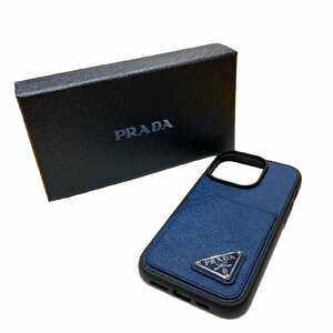 PRADA プラダ サフィアーノ iPhone 14pro ケース iPhoneケース 青色 レザー 箱付き