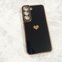 GalaxyS22 ケース　ブラック　黒　ハート　ふちどり　メッキ風　可愛い　匿名配送_画像4