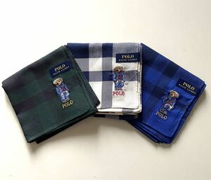 ◆POLO RALPH LAURE ポロラルフローレン　ベアー柄　熊 刺繍　ハンカチ3枚セット　①