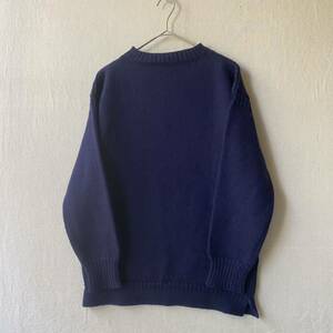  Англия производства Guernsey WOOLLENS gun ji- свитер / 40 темно-синий вязаный Alain Fisherman Vintage евро K3-10029-1638